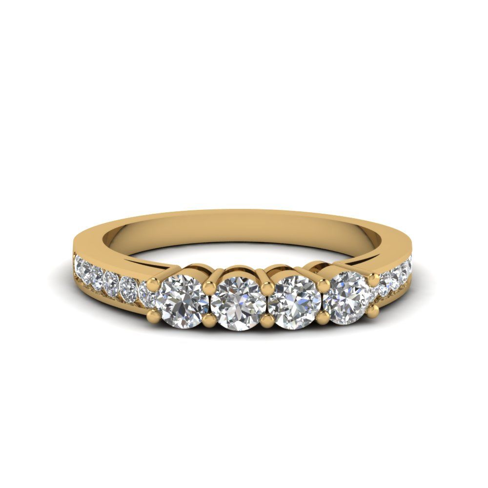 4 Round Diamond Accent Band For Women In 14k Yellow Gold Within Most Recently Released Diamond Accent Milgrain Anniversary Bands In White Gold (View 1 of 25)