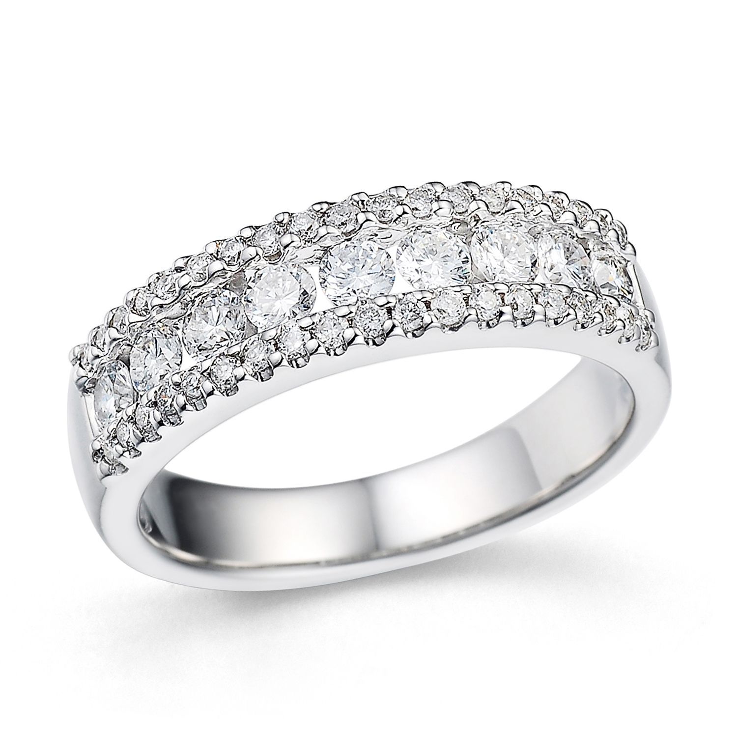 7/8 Ct. Tw 3 Row Anniversary Band With Center Round Channel Set Diamonds In  14k White Gold –  (View 14 of 25)
