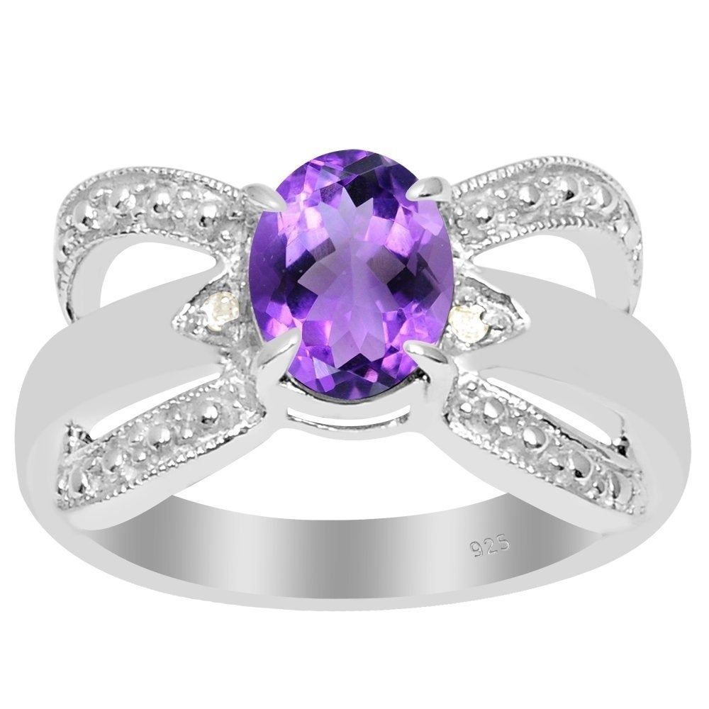925 Sterling Silver 1.13 Ct Amethyst & Diamond Accent Anniversary Ring In Most Current Diamond Accent Anniversary Bands In Sterling Silver (Photo 25 of 25)