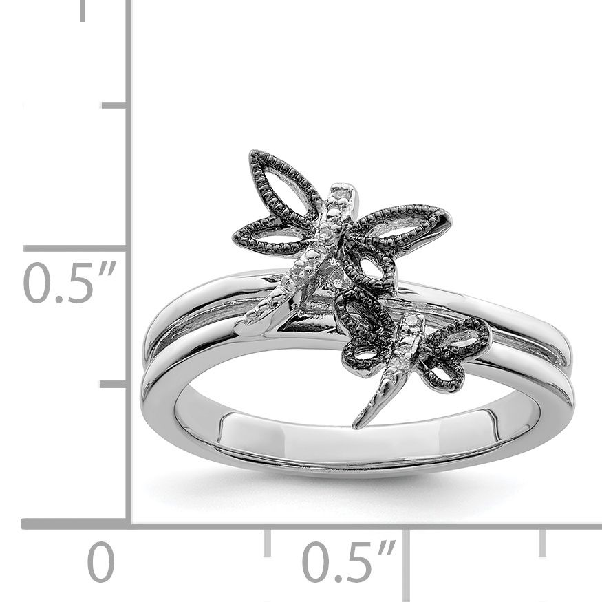 925 Sterling Silver Diamond Black Dragonfly Band Ring Size Within 2020 Celebration Ideal 1diamond Five Stone Anniversary Bands In White Gold (View 23 of 25)