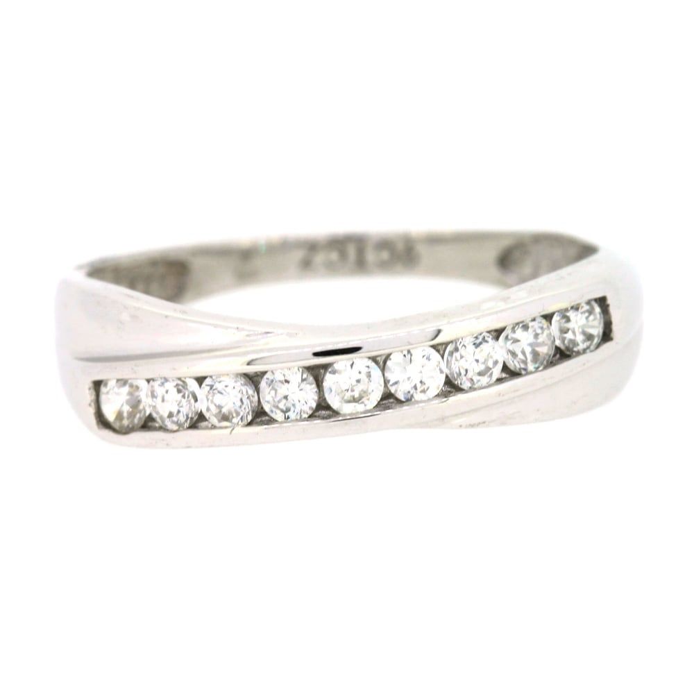 9ct White Gold Cubic Zirconia Crossover Ring With Most Recent Sparkling & Polished Lines Rings (View 9 of 25)