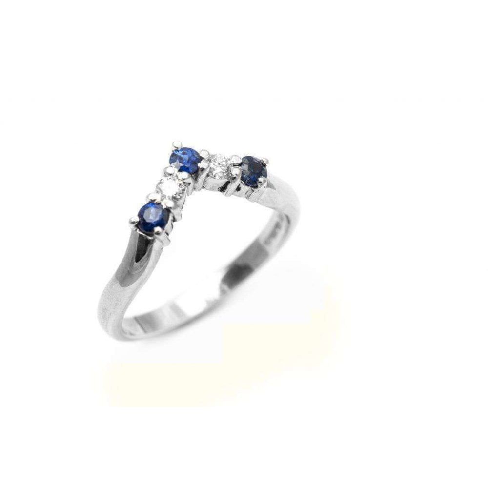 9ct White Gold Diamond & Sapphire Wishbone Ring Pertaining To Current Princess Wishbone Rings (View 19 of 25)