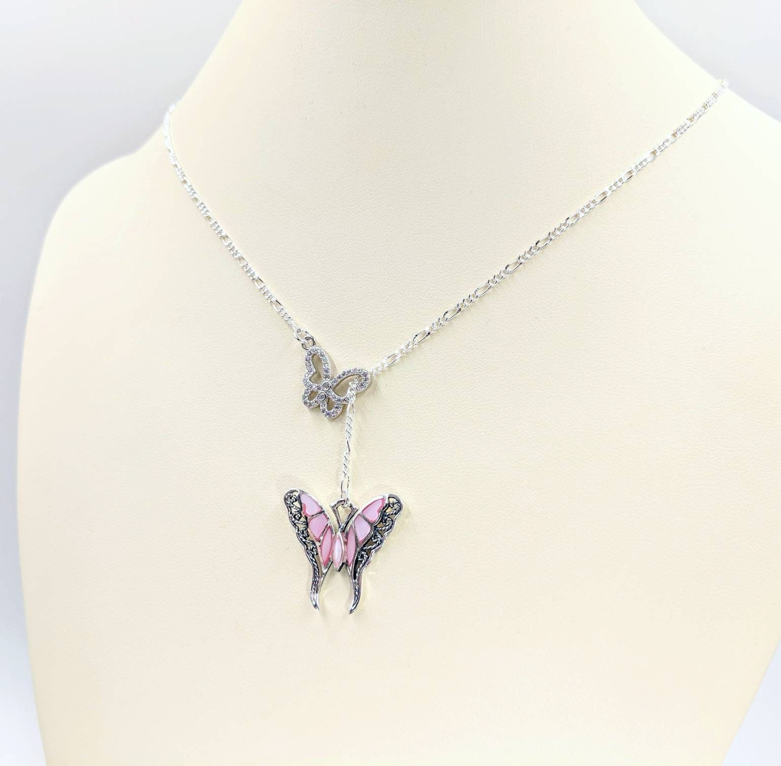 Adjustable Pink Pearl Butterfly Infinity Lariat Y Necklace W 925 Silver  Filigree Butterfly Pendant, Pave Cz Butterfly Center, Infinity Close Intended For Most Current Sparkling Butterfly Y  Necklaces (View 4 of 25)