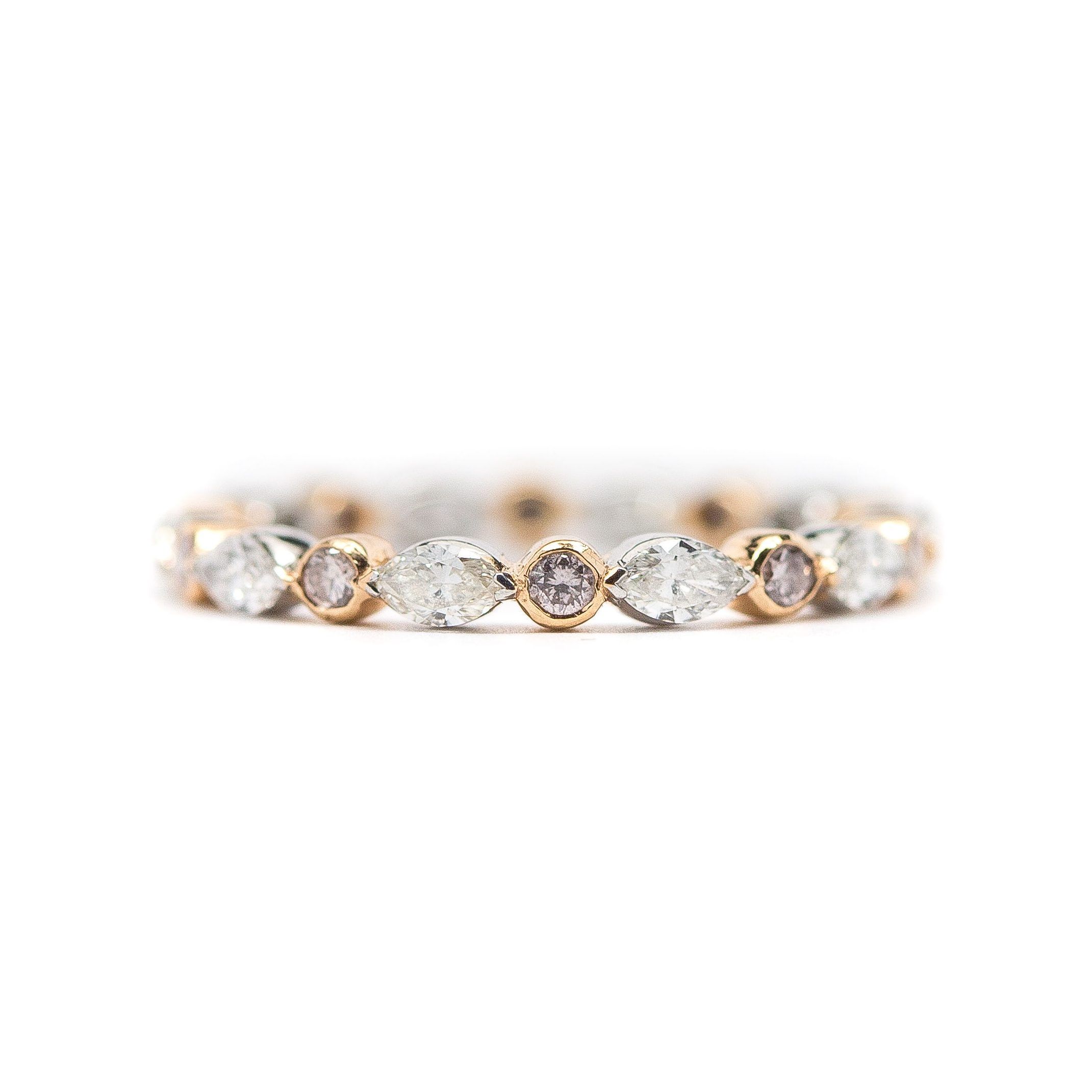 Alternating Round And Marquise Diamond Eternity Band; Round Pink Diamonds  Are Set In Rose Gold; White Marquise Diamonds Are Set In White Gold In Latest Marquise And Round Diamond Alternating Anniversary Bands In White Gold (View 1 of 25)