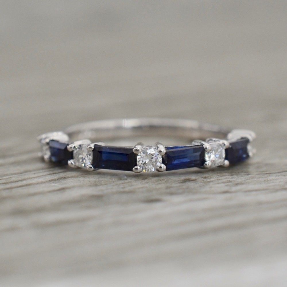 Alternating Sapphire & Diamond Band In White Intended For Most Recently Released Baguette And Round Diamond Alternating Vintage Style Anniversary Bands In White Gold (View 5 of 25)