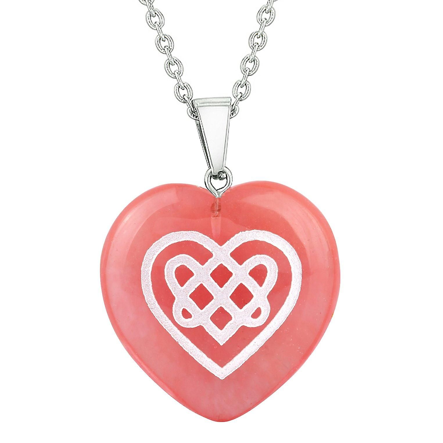 Amulet Celtic Shiled Knot Heart Power Energy Cherry Simulated Quartz Puffy  Heart Pendant Necklace Throughout Most Recent Knotted Heart Pendant Necklaces (View 13 of 25)