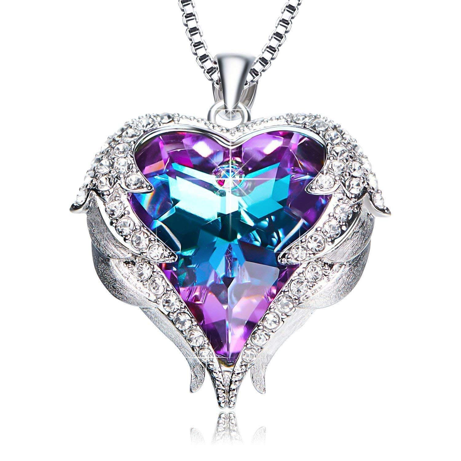 Ancreu Angel Wing Heart Pendant Necklace For Women Made With Swarovski  Crystals With Regard To Most Popular Angel Wing Pendant Necklaces (View 24 of 25)