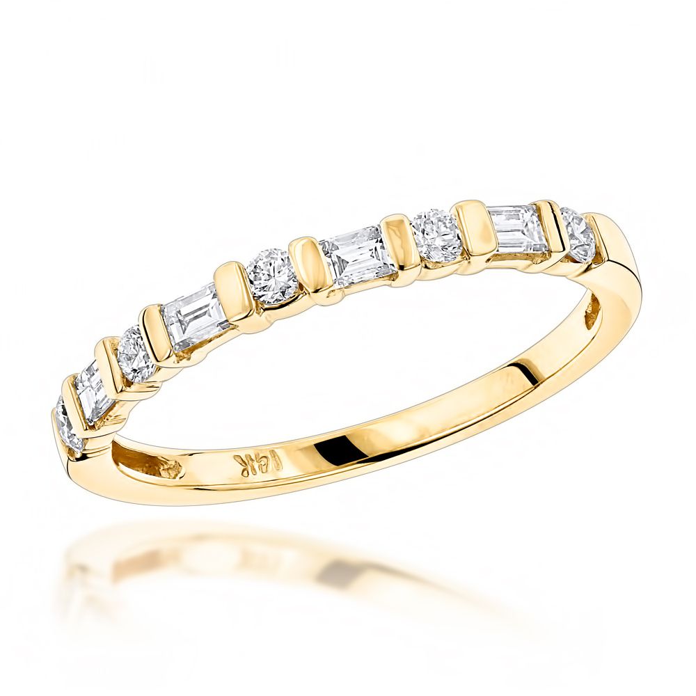 Anniversary Rings 14k Gold Baguette Round Diamond Womens Wedding Band  (View 23 of 25)