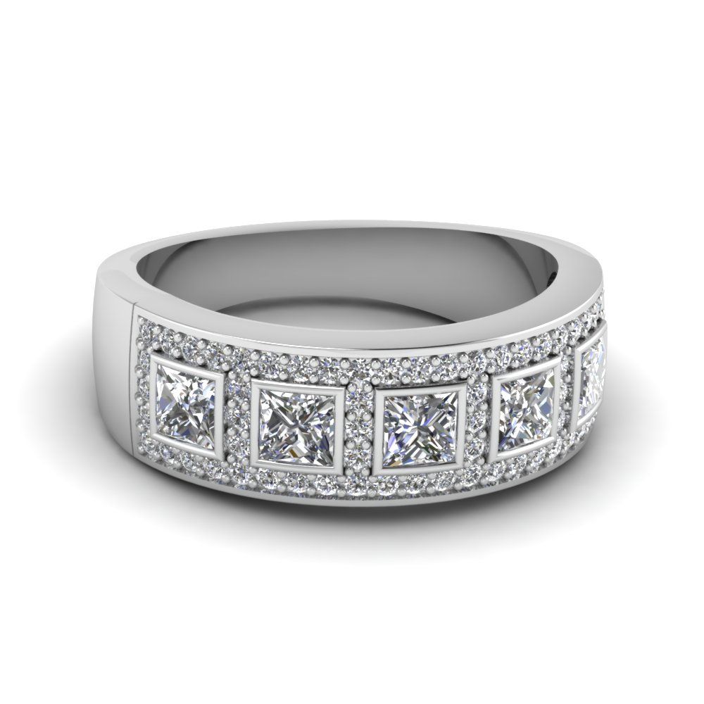 Antique Halo Wedding Bands Throughout Current Princess Cut And Round Diamond Anniversary Bands In White Gold (View 1 of 25)