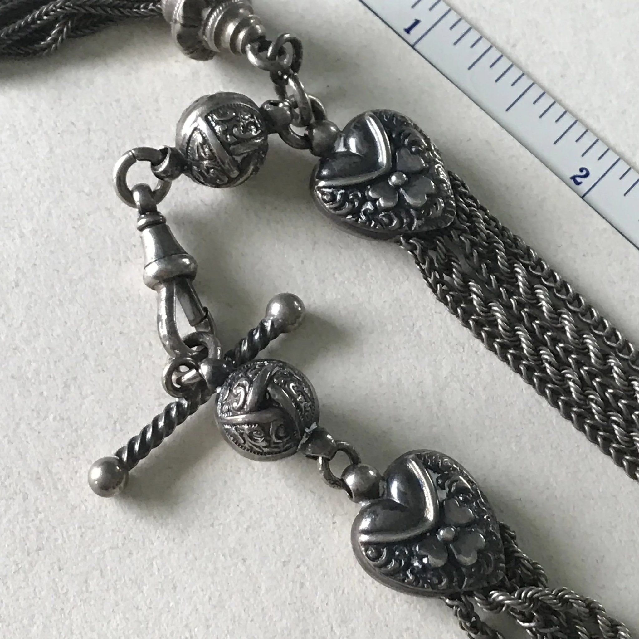 Antique Watch Fob Chain Sterling Silver Ornate Hearts & Tassel, Bracelet,  Steam Punk Within Most Popular Ornate Hearts Tassel Necklaces (View 22 of 25)