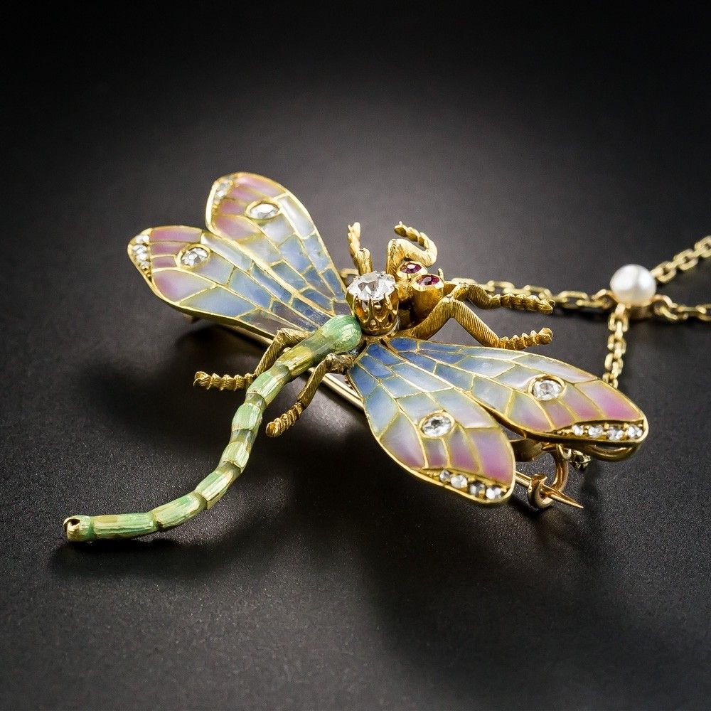 Art Nouveau Plique À Jour And Diamond Dragonfly Necklace / Brooch Pertaining To Newest Sparkling Dragonfly Y  Necklaces (View 13 of 25)