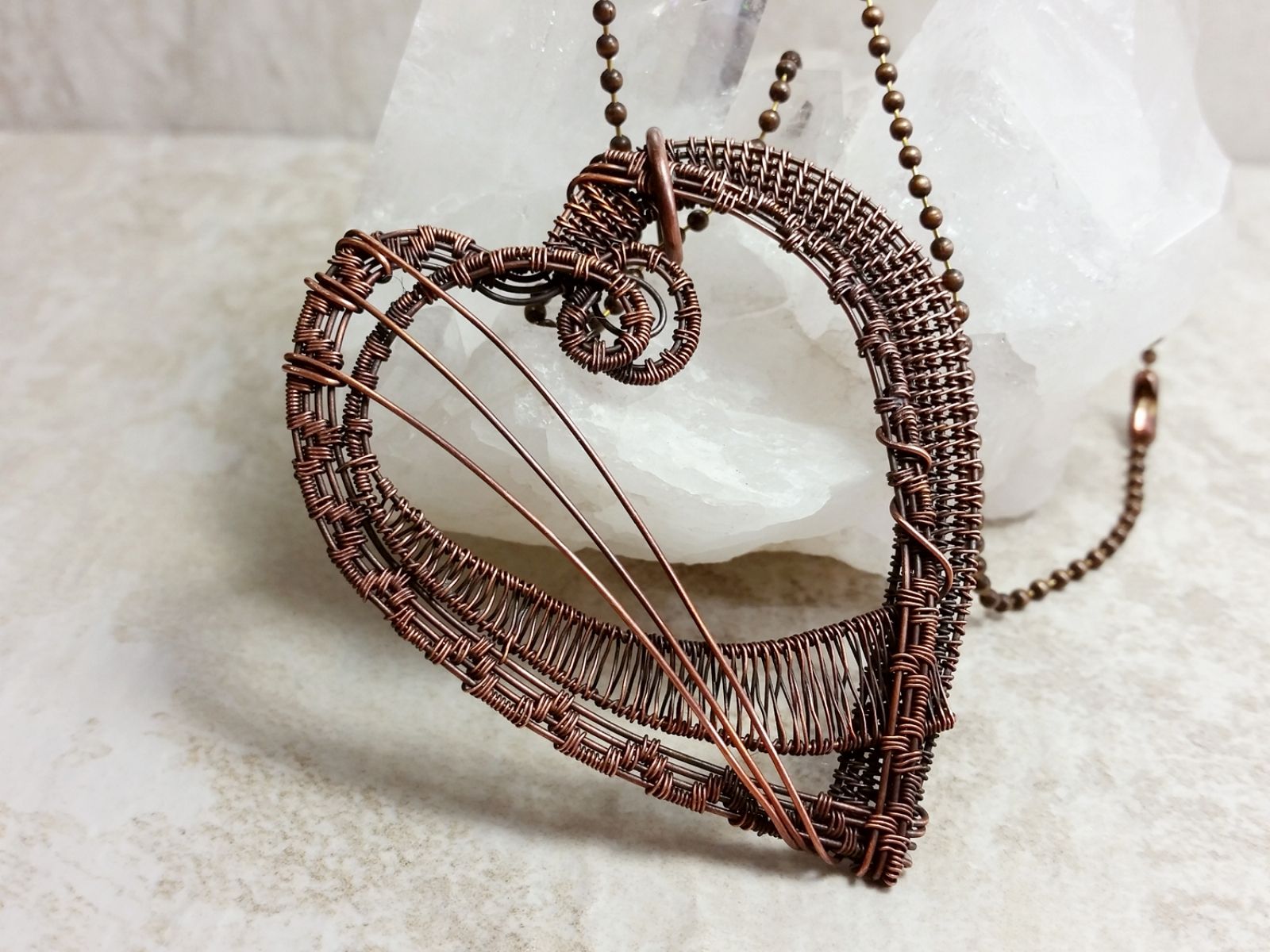 Asymmetrical Heart Copper Wire Wrapped Necklace Pendant Wearable Art Intended For Most Current Asymmetrical Heart Necklaces (View 16 of 25)