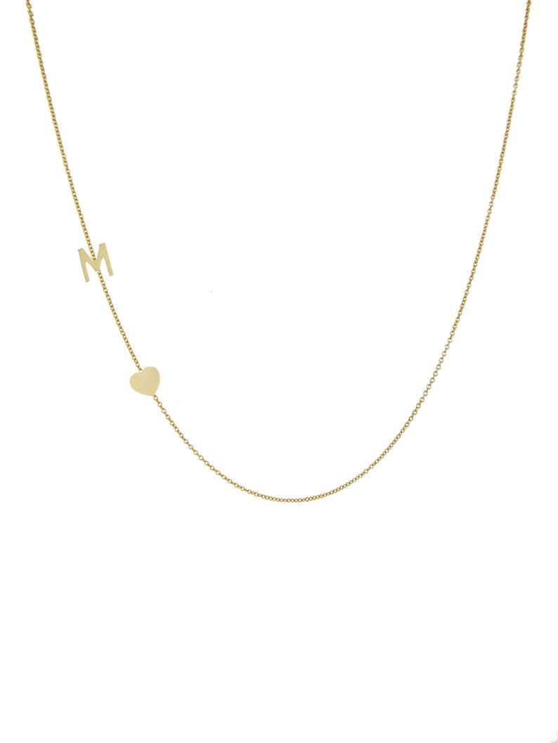 Asymmetrical Initial Necklace, 14k Gold Necklace, Initial Necklace,  Sideways Initial Necklace, Initial Heart Necklace, Sideways Letter For Newest Asymmetrical Heart Necklaces (View 7 of 25)