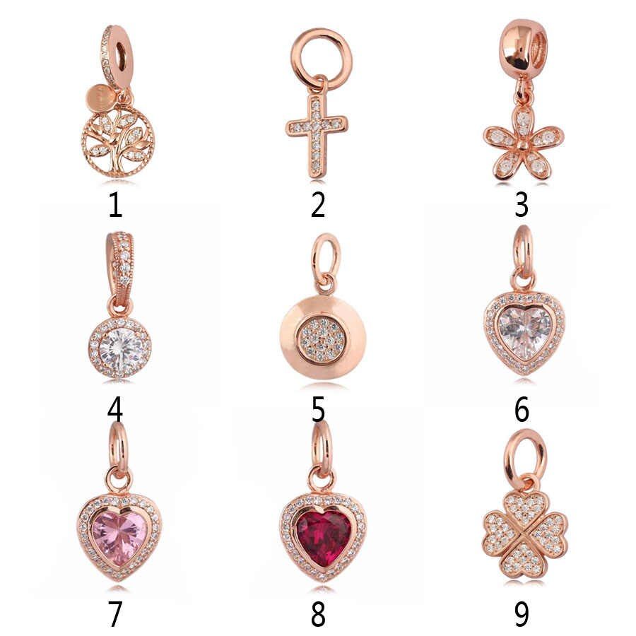 Authentic 925 Sterling Silver Rose Gold Pendant Bead Charm Collection  Classic Elegance Pave Cz Fit Pandora Bracelet Diy Jewelry Intended For Most Recently Released Pandora Logo Pavé Pendant Necklaces (View 17 of 25)