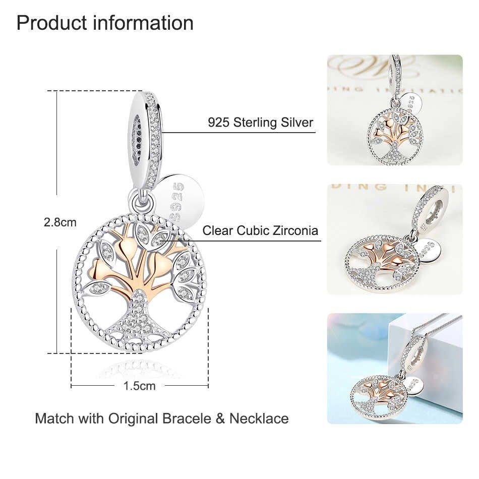 Belawang Authentic 925 Sterling Silver Beads Rose Gold Family Tree Dangle  Charm Fit Original Pandora Bracelet Diy Jewelry Making In Most Up To Date Dangling Family Tree Rings (View 19 of 25)