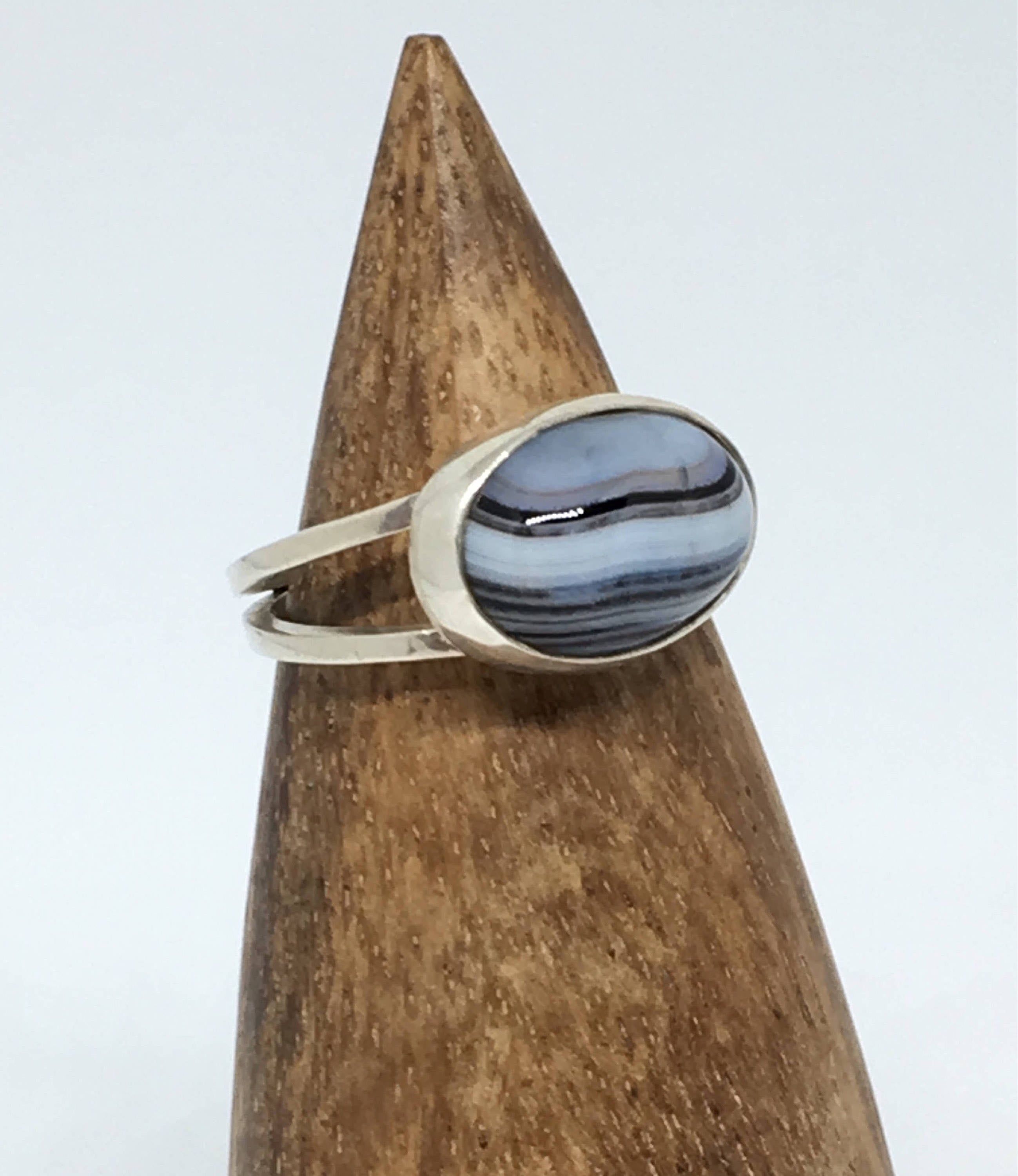 Black And White Striped Stone Ring, Agate Ring, Black Stone Ring, Black  Agate Jewelry, Natural Stone Ring With Most Current Blue Stripes & Stones Rings (View 14 of 25)