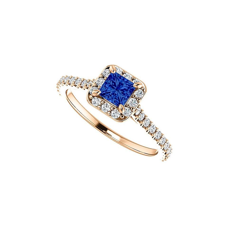 Blue Sapphire Cubic Zirconia Halo Square 14k Rose Gold Ring 71% Off Retail Pertaining To Best And Newest Blue Square Sparkle Halo Rings (View 4 of 25)