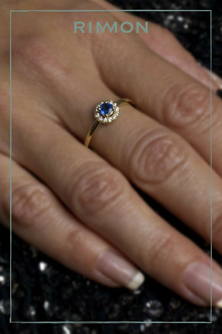 Blue Sapphire & Diamond Halo Ring | Best Finds On Etsy | Square Intended For 2017 Sparkling Square Halo Rings (Photo 3 of 25)