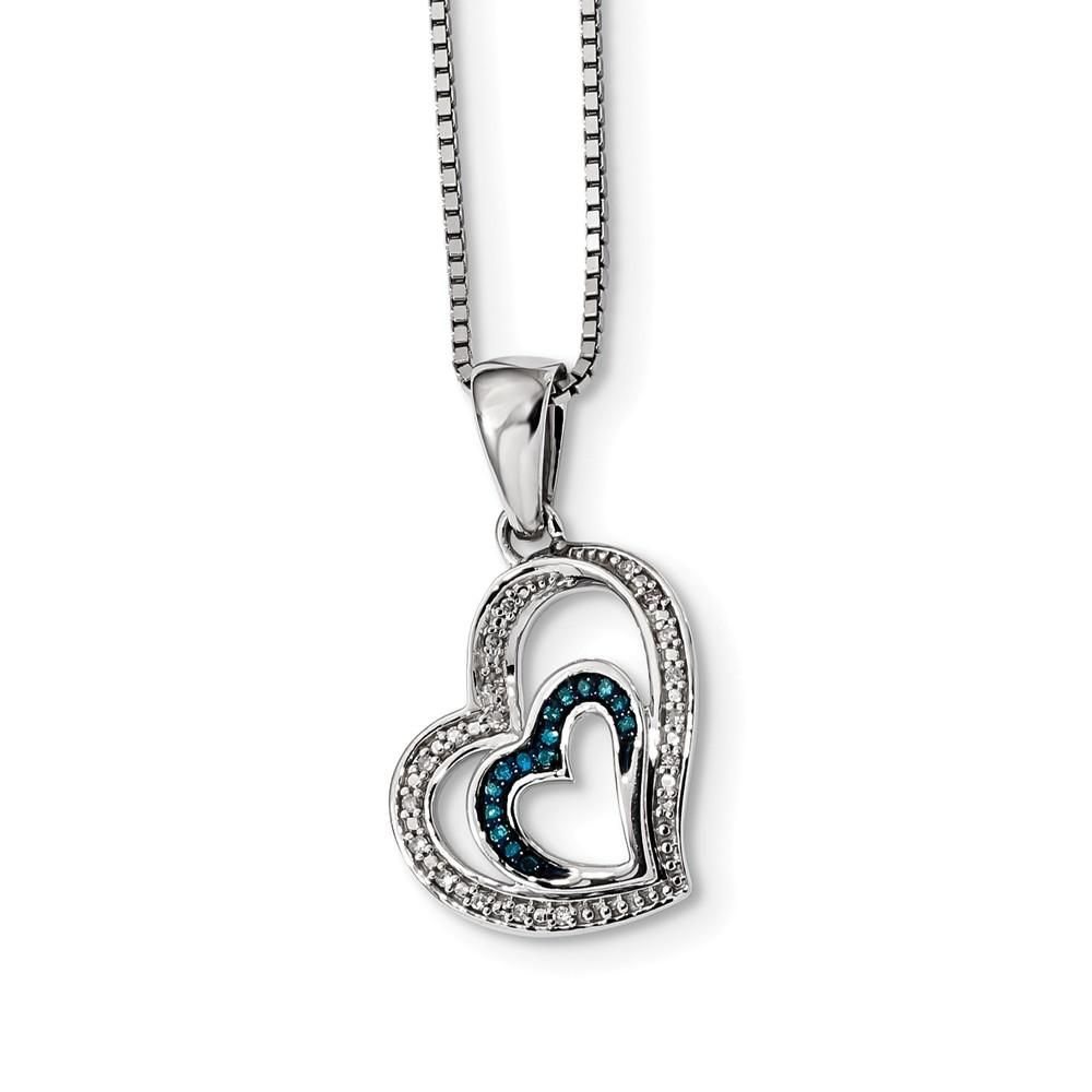 Blue & White Diamond Asymmetrical Heart Necklace In Sterling Silver Pertaining To Best And Newest Asymmetrical Heart Necklaces (View 13 of 25)