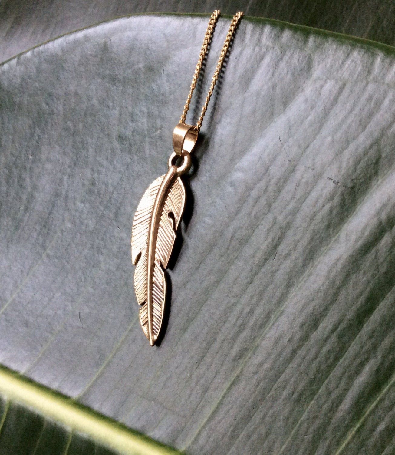 Brass Small Feather Pendant Necklace, Boho Gold Brass Feather Necklace,  Indian Brass Feather Pendant, Single Feather Boho Tribal Necklace Throughout Current Single Feather Pendant Necklaces (View 2 of 25)