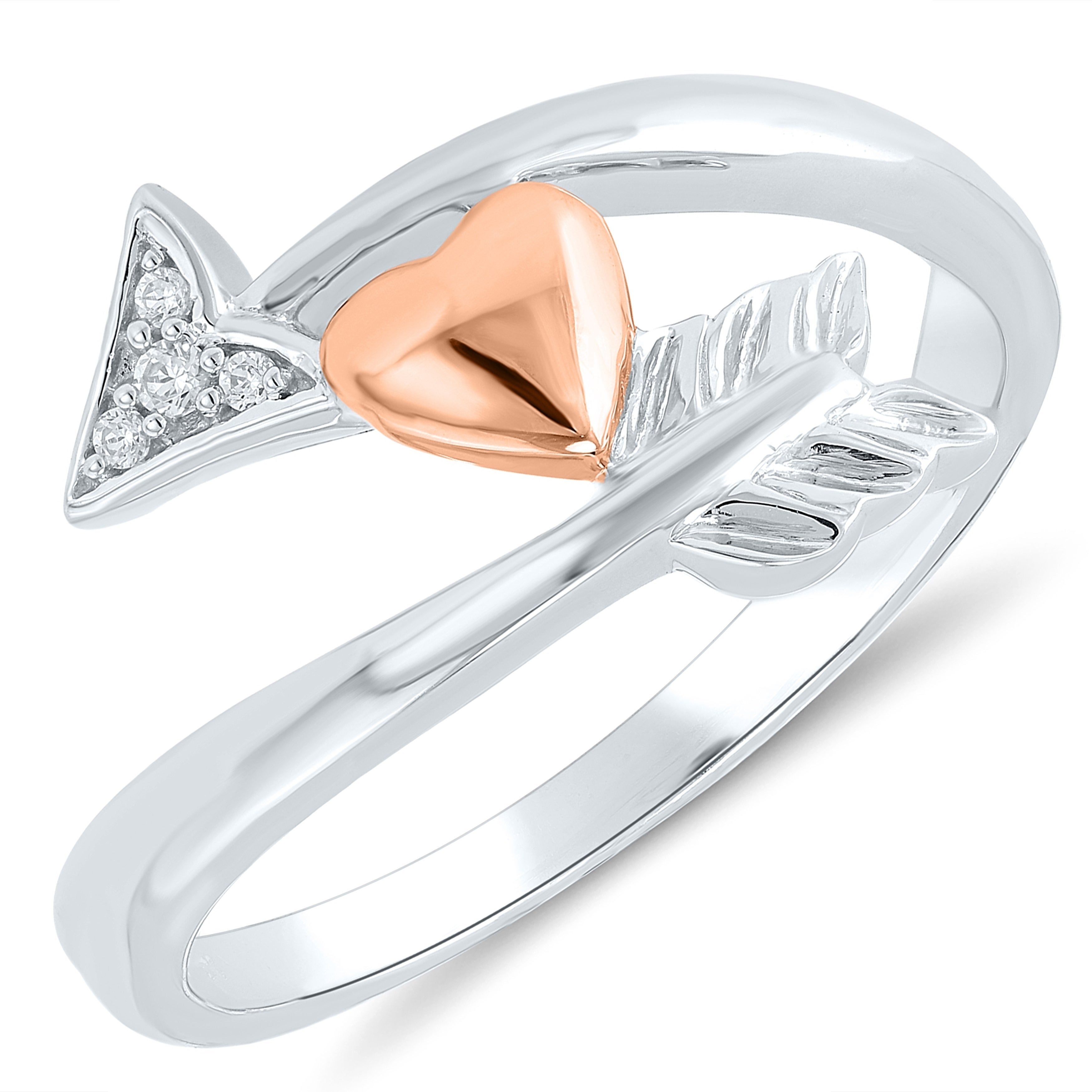 Caressa 10k White & Rose Gold Diamond Accent Heart & Arrow Wrapped Ring –  White H I Inside Current Wrap Around Arrow Rings (View 22 of 25)