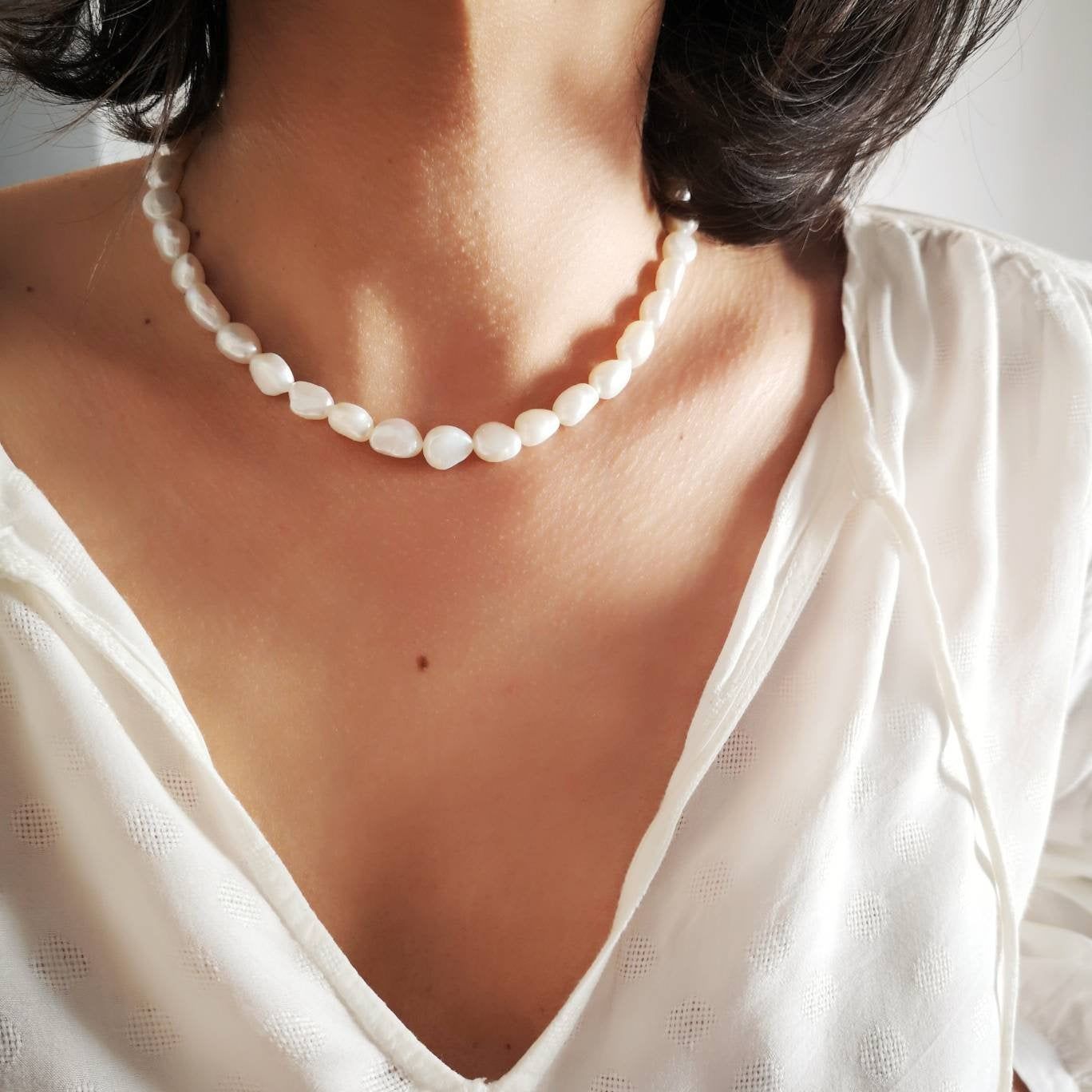 Choker Made Of White Cultured Pearls, Beach Jewelry, Choker Of Neck  Freshwater Soft Adjustable Size With 2019 Offset Freshwater Cultured Pearl Circle Necklaces (View 16 of 25)
