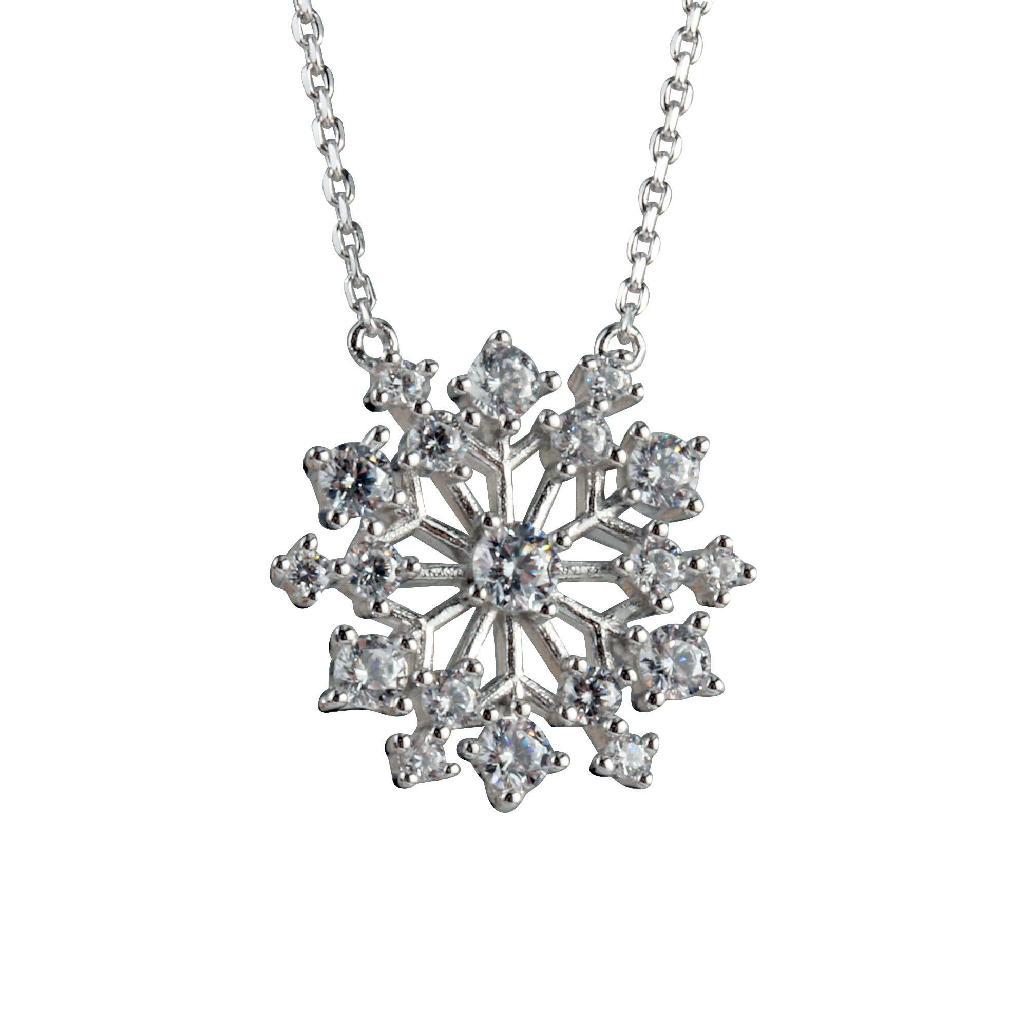 Christmas Snowflake Sterling Silver Necklace Regarding Latest Sparkling Square Halo Pendant Necklaces (View 15 of 25)