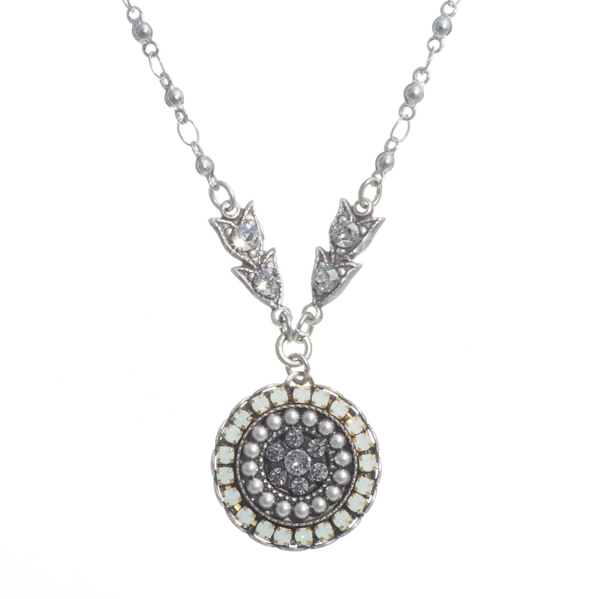 Clara Beau Dazzling Silver White Opal Round Mosaic Crystal Pendant Necklace Throughout Most Recently Released Dazzling Locket Pendant Necklaces (View 8 of 25)