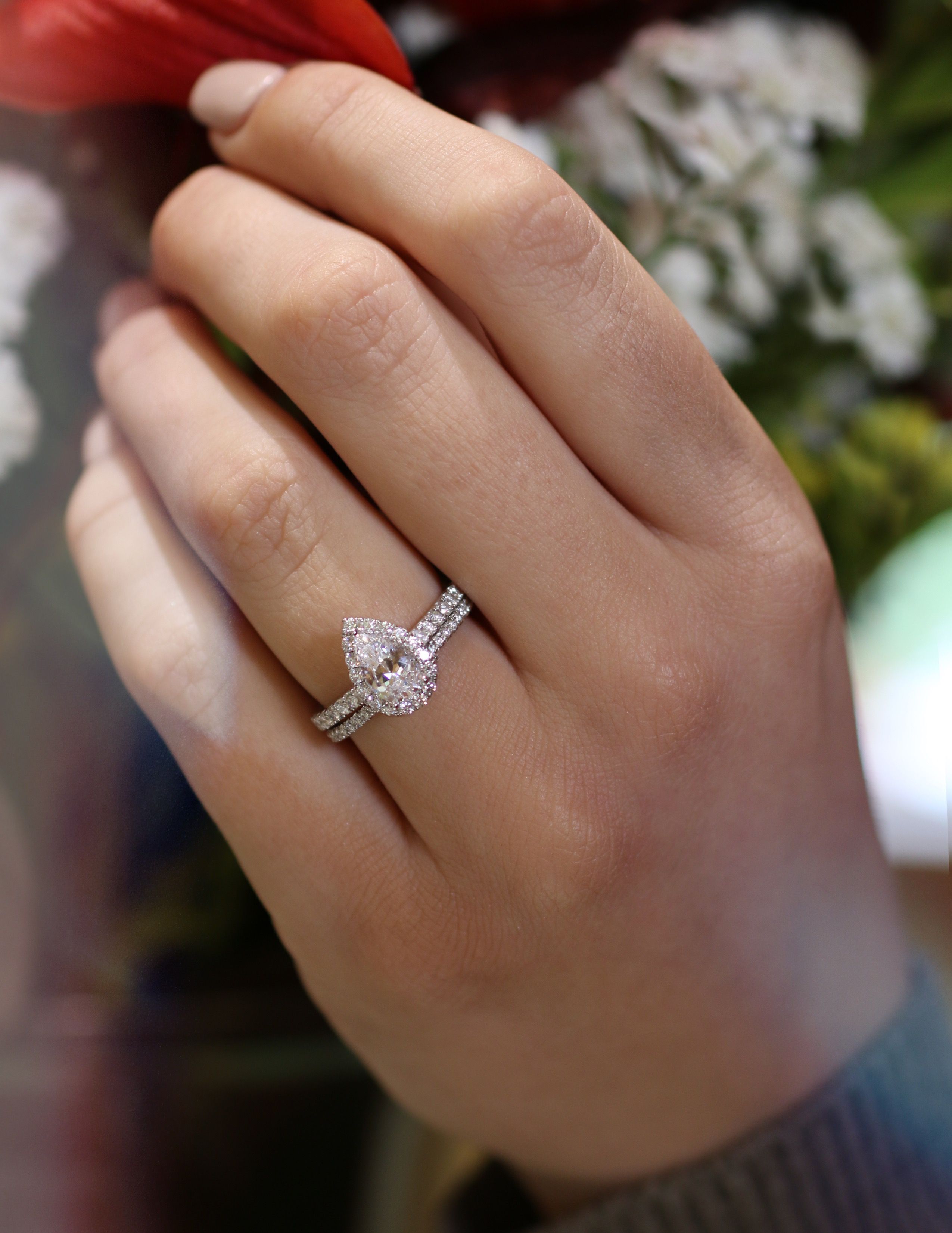 Classic Pear Shaped Diamond Engagement Ring With Diamond Wedding With Regard To Most Recently Released Classic Teardrop Halo Rings (View 4 of 25)
