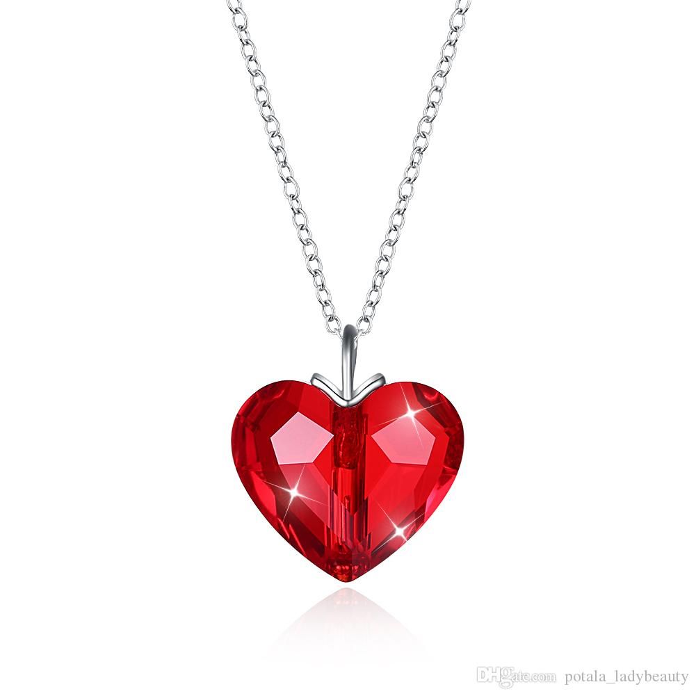 Classic Pendant Necklaces Crystal From Swarovski Elements S925 Sterling  Silver Love Heart Romantic Necklace Valentine S Day Gifts Potala328 For Most Recently Released Beaded Heart Key Locket Element Necklaces (View 21 of 25)