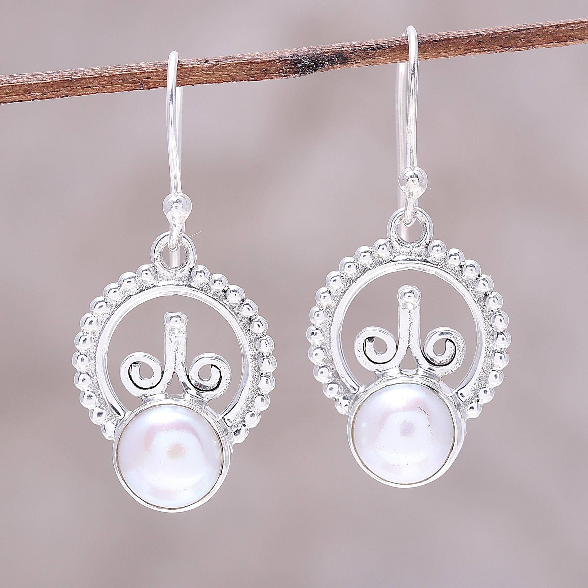 Cultured Freshwater Pearl Sterling Silver Dangle Earrings, 'crowned Pearl' Inside Most Recent Dangling Freshwater Cultured Pearl Rings (View 10 of 25)
