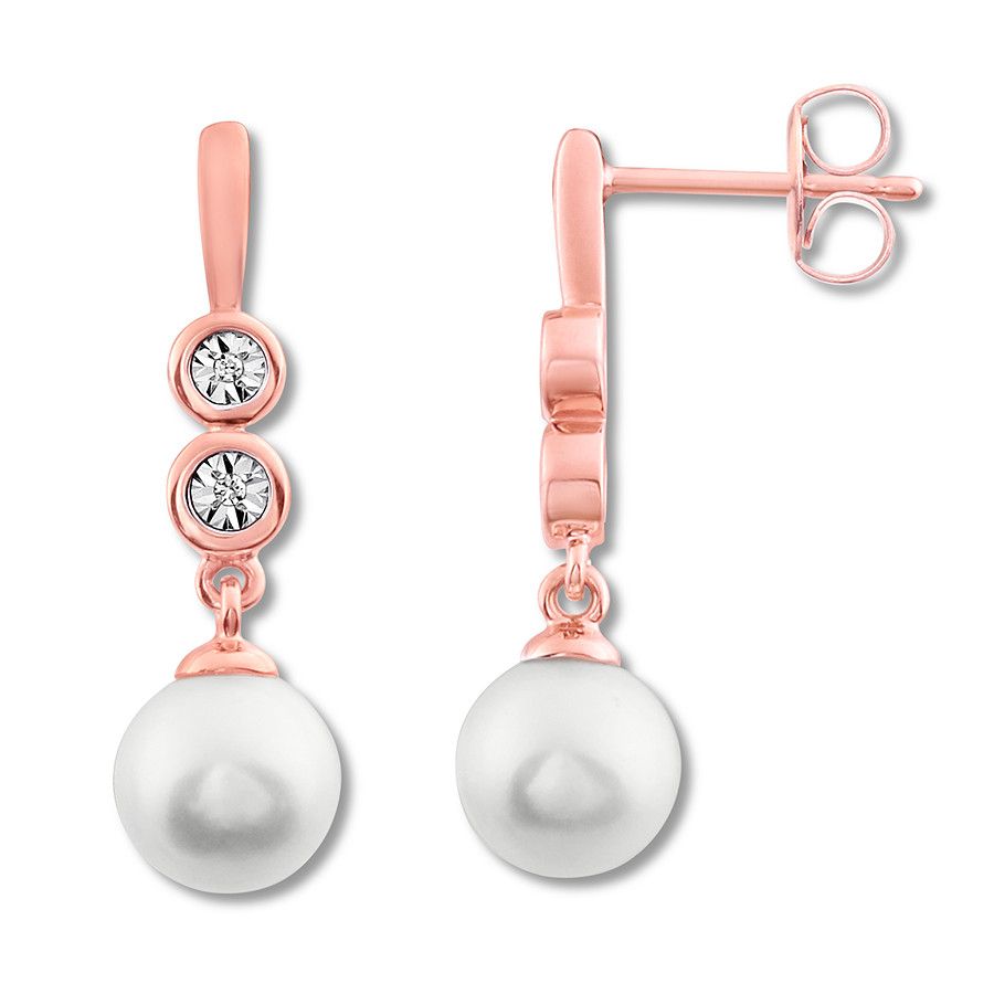 Cultured Pearl Earrings With Diamonds 10k Rose Gold – 350886305 – Kay Throughout Latest Dangling Freshwater Cultured Pearl Rings (View 16 of 25)
