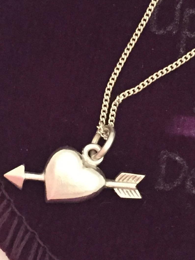 Cupids Arrow And Heart Necklace, Love Heart Pendant And Chain, Sterling  Silver Heart Necklace For Valentines Day Throughout Newest Arrow Of Cupid Dangle Charm Necklaces (View 6 of 25)