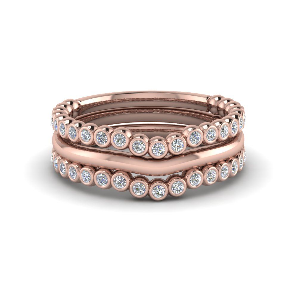 Curved Stackable Diamond Wedding Band Regarding Most Current Diamond Station Anniversary Bands In Rose Gold (View 2 of 25)