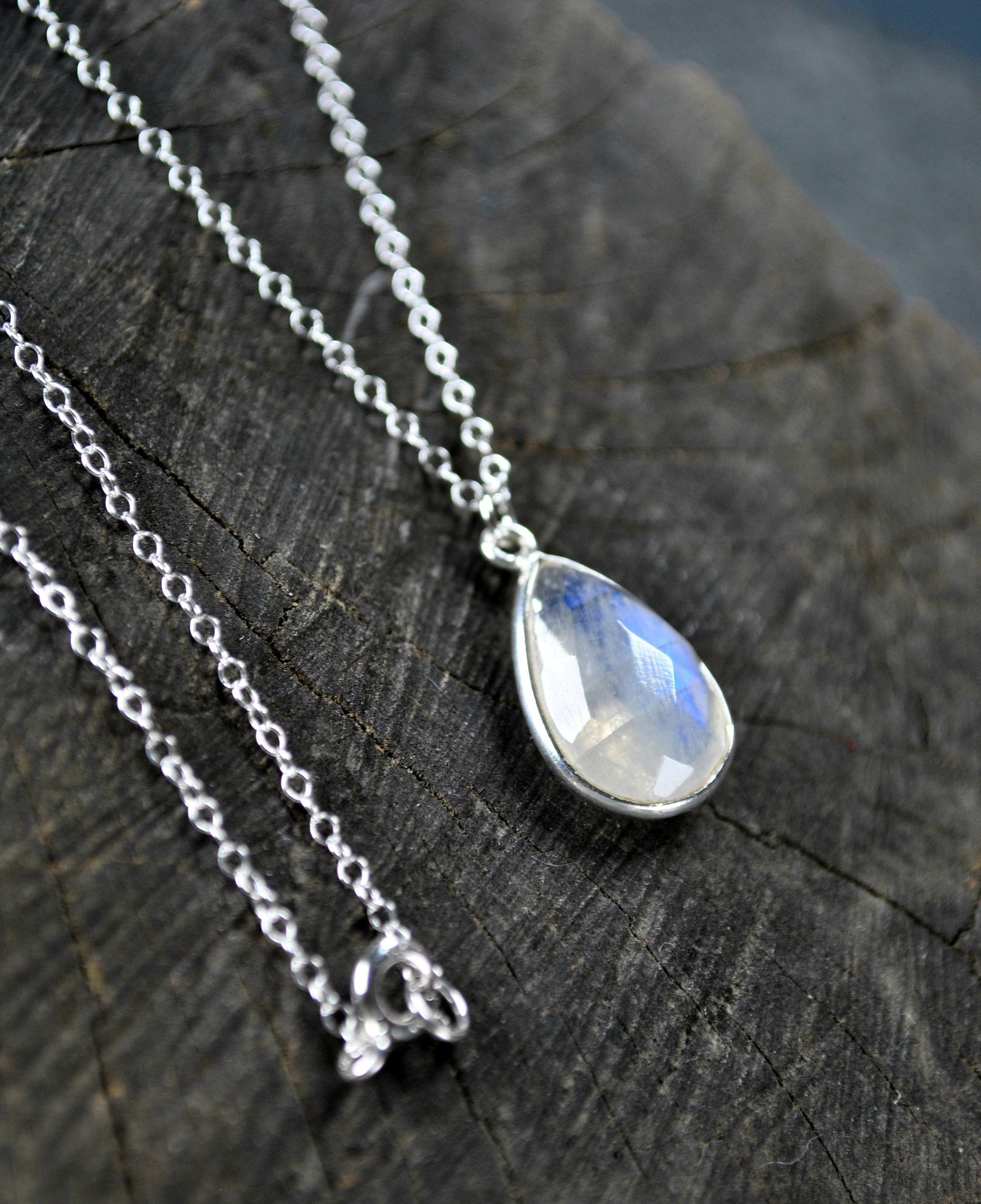 Dainty Moonstone Necklace Sterling Silver Chain Rainbow Moonstone Pendant  Crystal June Birthstone Genuine Moonstone Jewelry Gift For Women With Regard To Most Recent Grey Moonstone June Droplet Pendant Necklaces (View 16 of 25)