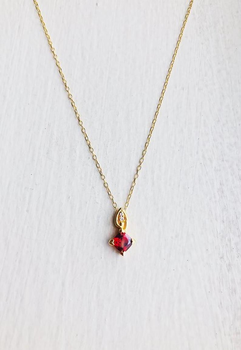 Dainty Ruby Gold Pendant, Gold Plated Dainty Ruby Pendant, Ruby With Regard To Most Up To Date Red July Birthstone Locket Element Necklaces (View 13 of 25)