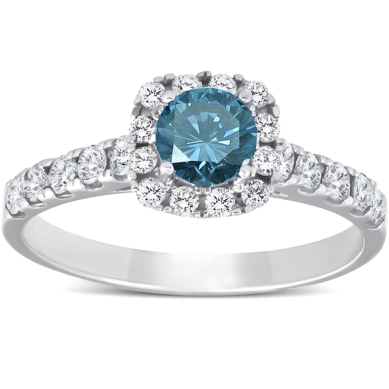Details About 1 Ct Blue Diamond Cushion Halo Engagement Ring 14k White Gold In Most Popular Enhanced Blue Diamond Vintage Style Anniversary Bands In White Gold (View 7 of 25)