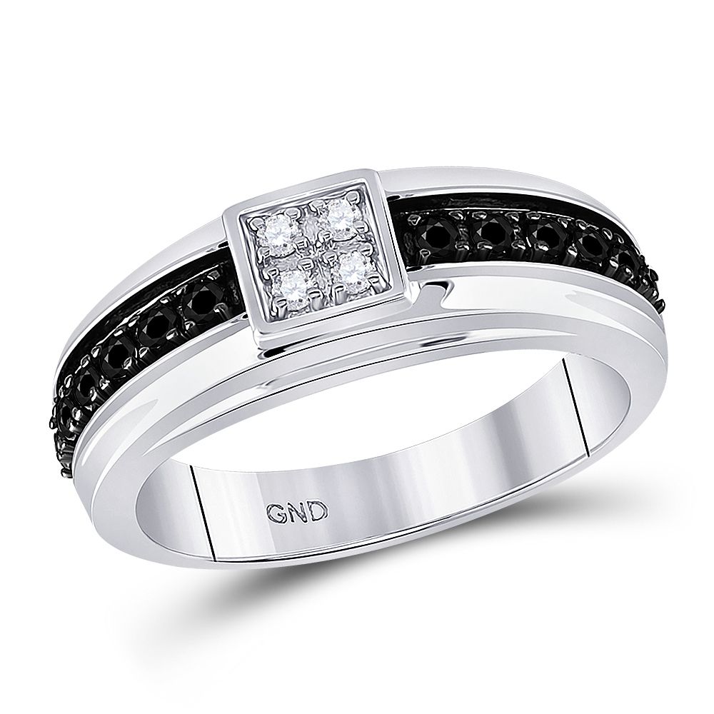 Details About 10k White Gold Black Color Enhanced Round Diamond Mens  Wedding Band Ring In Most Popular Enhanced Black And White Diamond Anniversary Ring In White Gold (View 2 of 25)