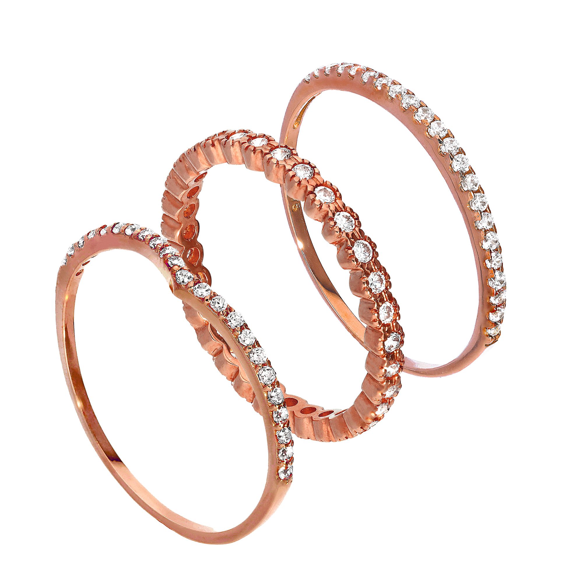 Details About 9ct Rose Gold Wishbone & Eternity Cz Sparkle Stacking Rings  Set Valentines Love Regarding 2017 Sparkling Wishbone Rings (View 13 of 25)