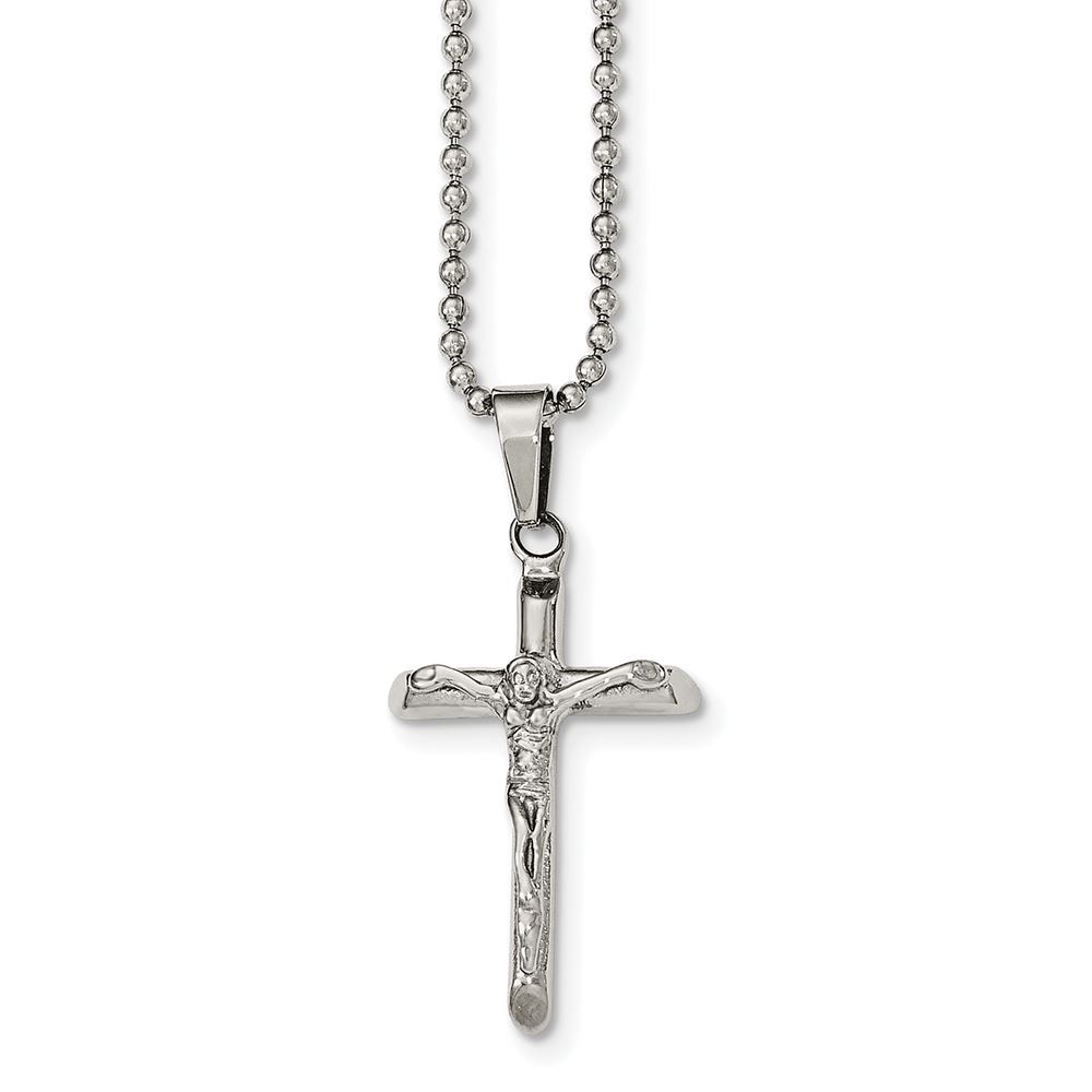 Details About Chisel Stainless Steel Polished Cross With Jesus Pendant With  20" Necklace Within Current Polished Wishbone Necklaces (Photo 25 of 25)