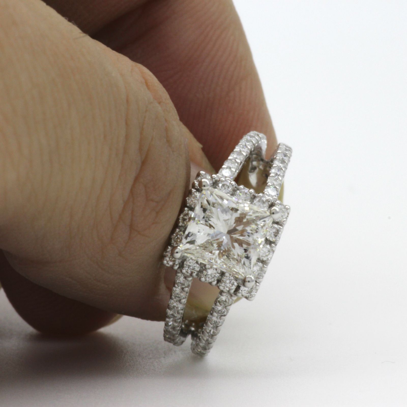 Details About Diamond Halo Ring 1.84 Ct 18 Karat White Gold Sparkling Split  Shank Genuine Inside Most Recent Sparkling Halo Rings (Photo 25 of 25)