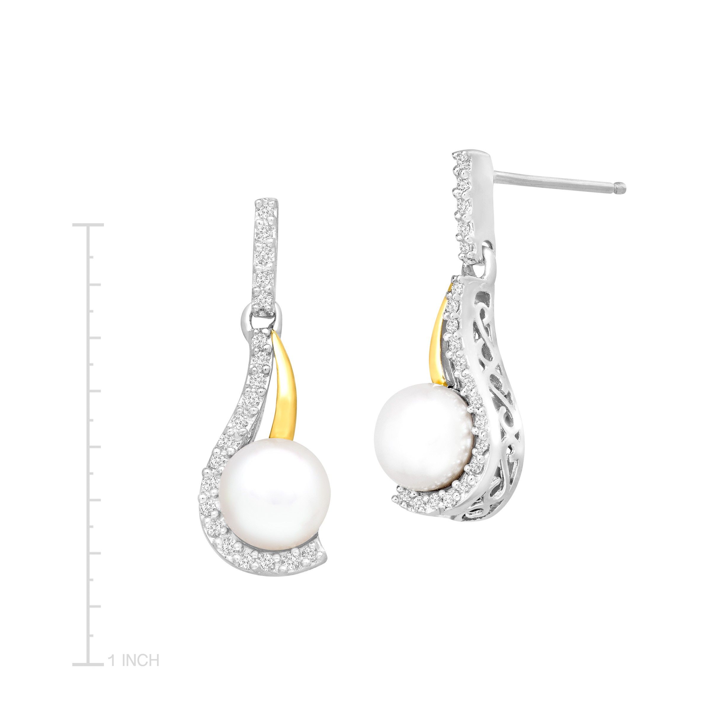 Details About Freshwater Pearl Drop Earrings With Diamonds In Sterling  Silver And 14k Gold Within Recent Offset Freshwater Cultured Pearl Circle Necklaces (View 12 of 25)