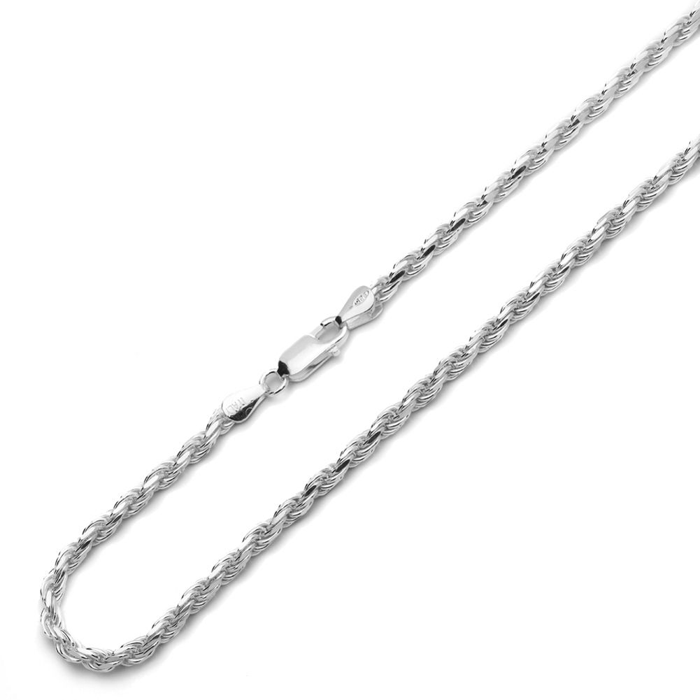 Details About Men's 4mm 925 Sterling Silver Italian Rope Chain Necklace  Made In Italy Pertaining To Most Recently Released Silver Chain Necklaces (View 16 of 25)