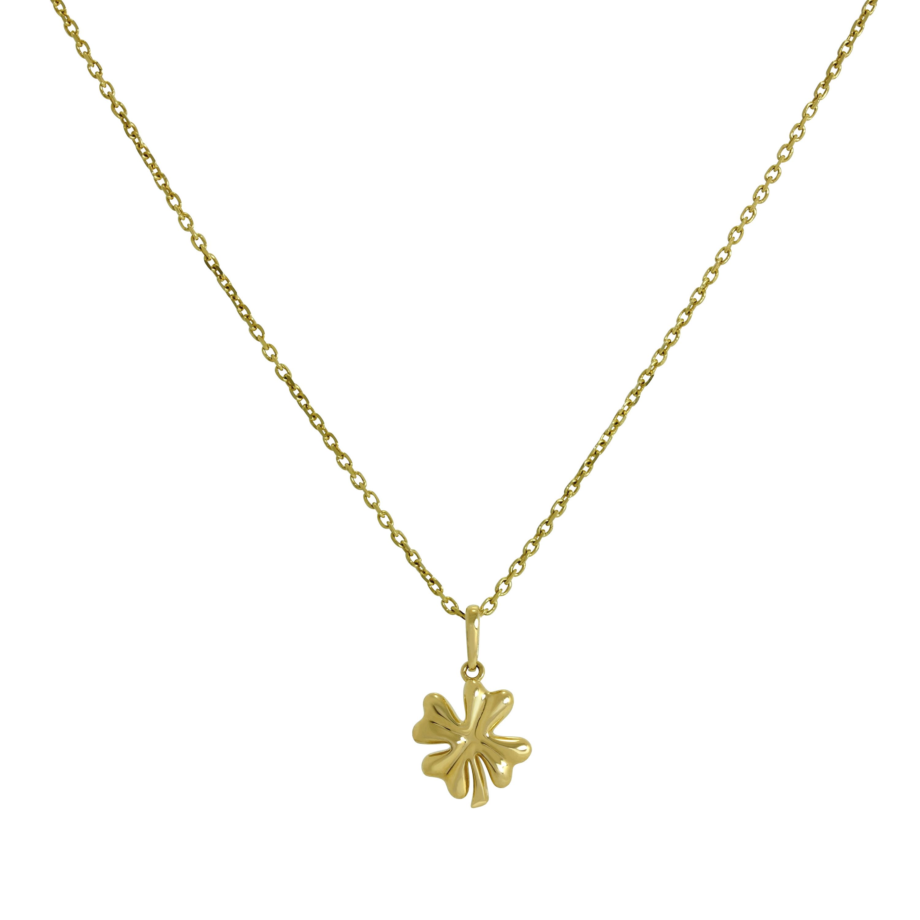 Details About Real 375 9ct Gold Four Leaf Clover Necklace 16 – 20 Inches  Good Luck Pertaining To Most Up To Date Lucky Four Leaf Clover Y  Necklaces (View 11 of 25)
