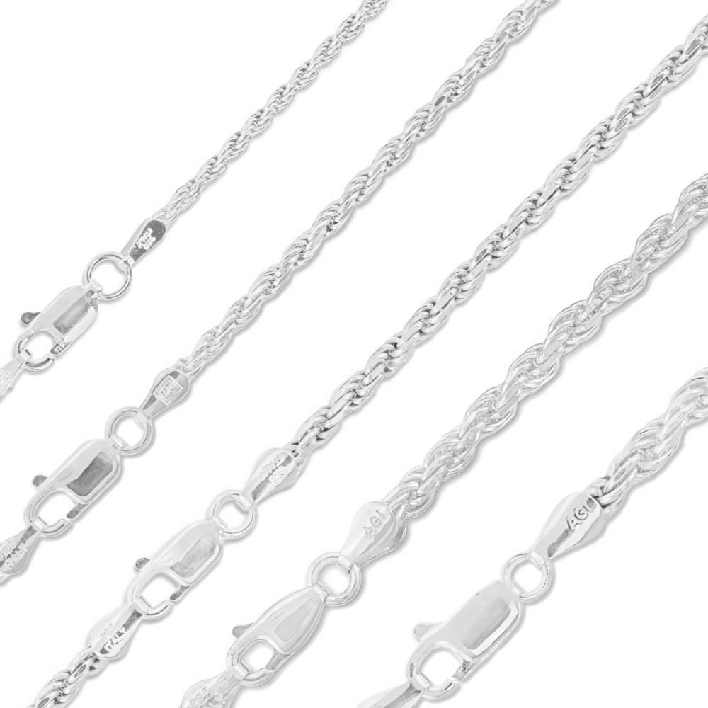 Details About Sterling Silver Diamond Cut Rope Chain Solid 925 Italy New  Necklace For 2020 Silver Chain Necklaces (View 10 of 25)