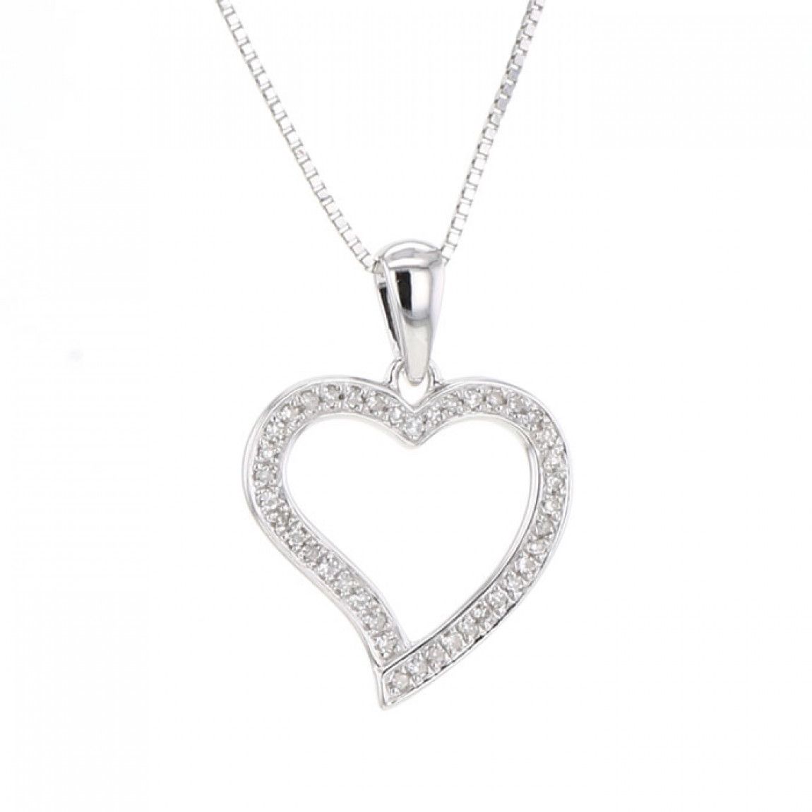 Diamond Accent Open Heart Pendant Necklace, 14k White Gold,  (View 2 of 25)
