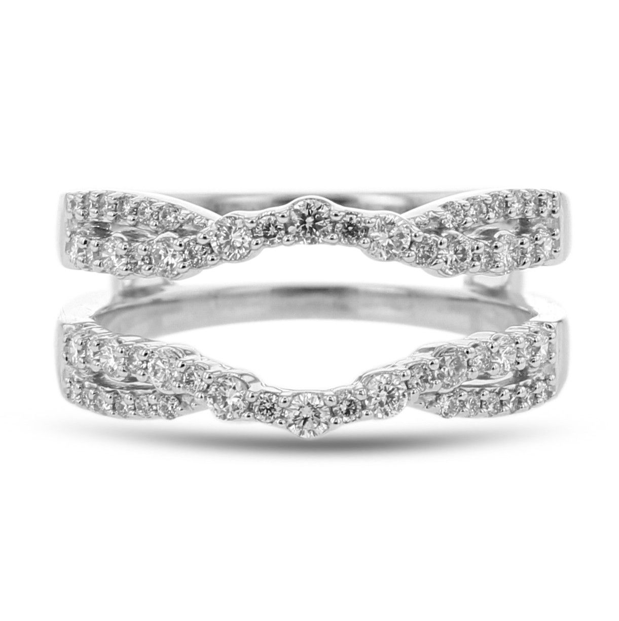 Diamond Cradle Wedding Band, Ring Enhancer, Curved Twist, 14k White Gold,   (View 6 of 25)