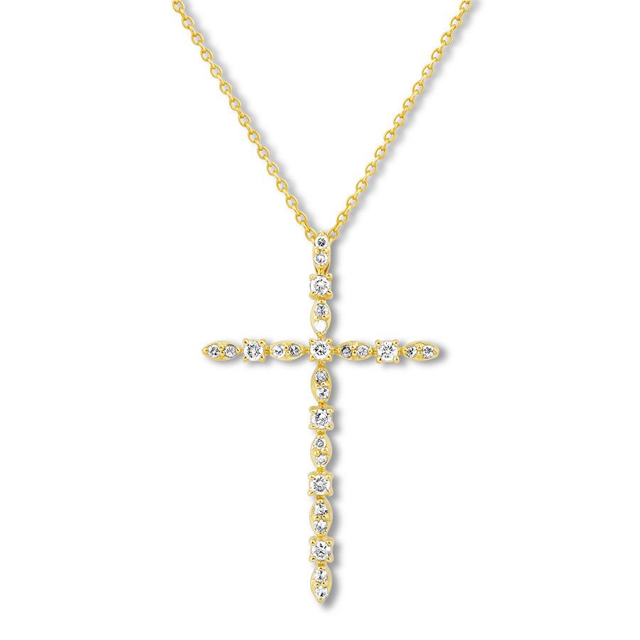 Diamond Cross Necklace 1/5 Ct Tw Round Cut 10k Yellow Gold In Current Sparkling Cross Pendant Necklaces (View 20 of 25)