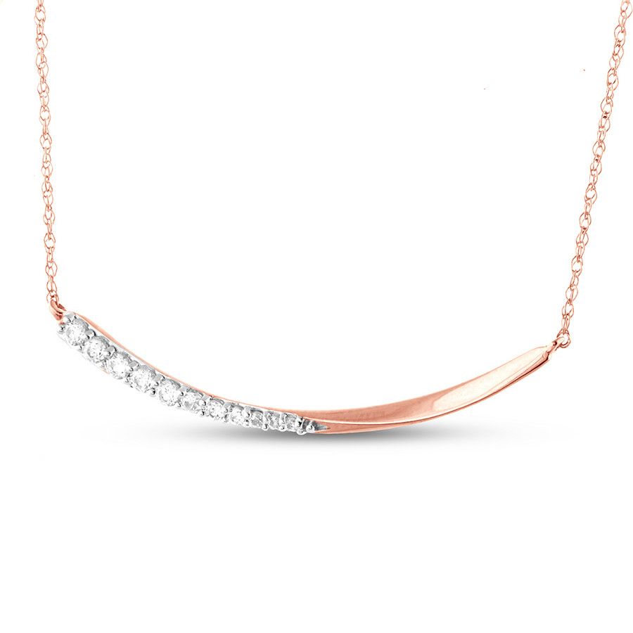 Diamond Curved Bar Necklace 1/6 Ct Tw Round Cut 10k Rose Gold Inside Most Current Sparkling Curved Bar Necklaces (View 12 of 25)