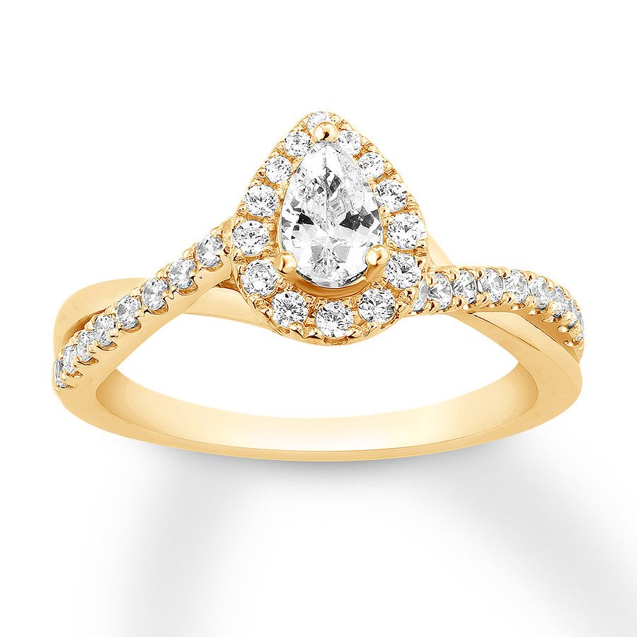 Diamond Engagement Ring 7/8 Carat Tw Pear Shaped 14k Gold In 2017 Sparkling Teardrop Halo Rings (View 19 of 25)